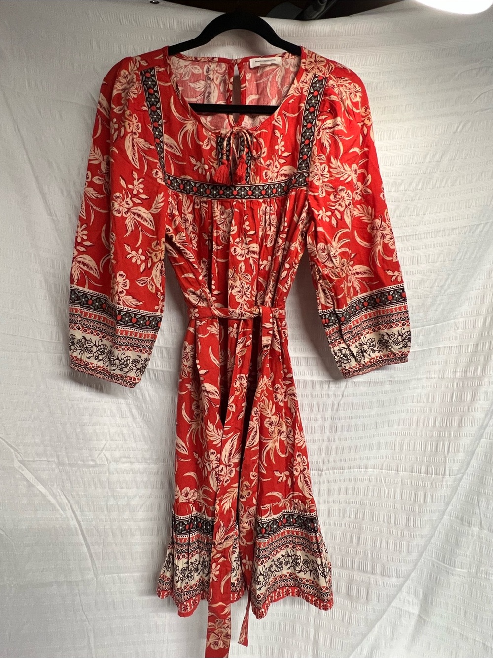beachlunchlounge Red Floral Tie-Front Midi Dress